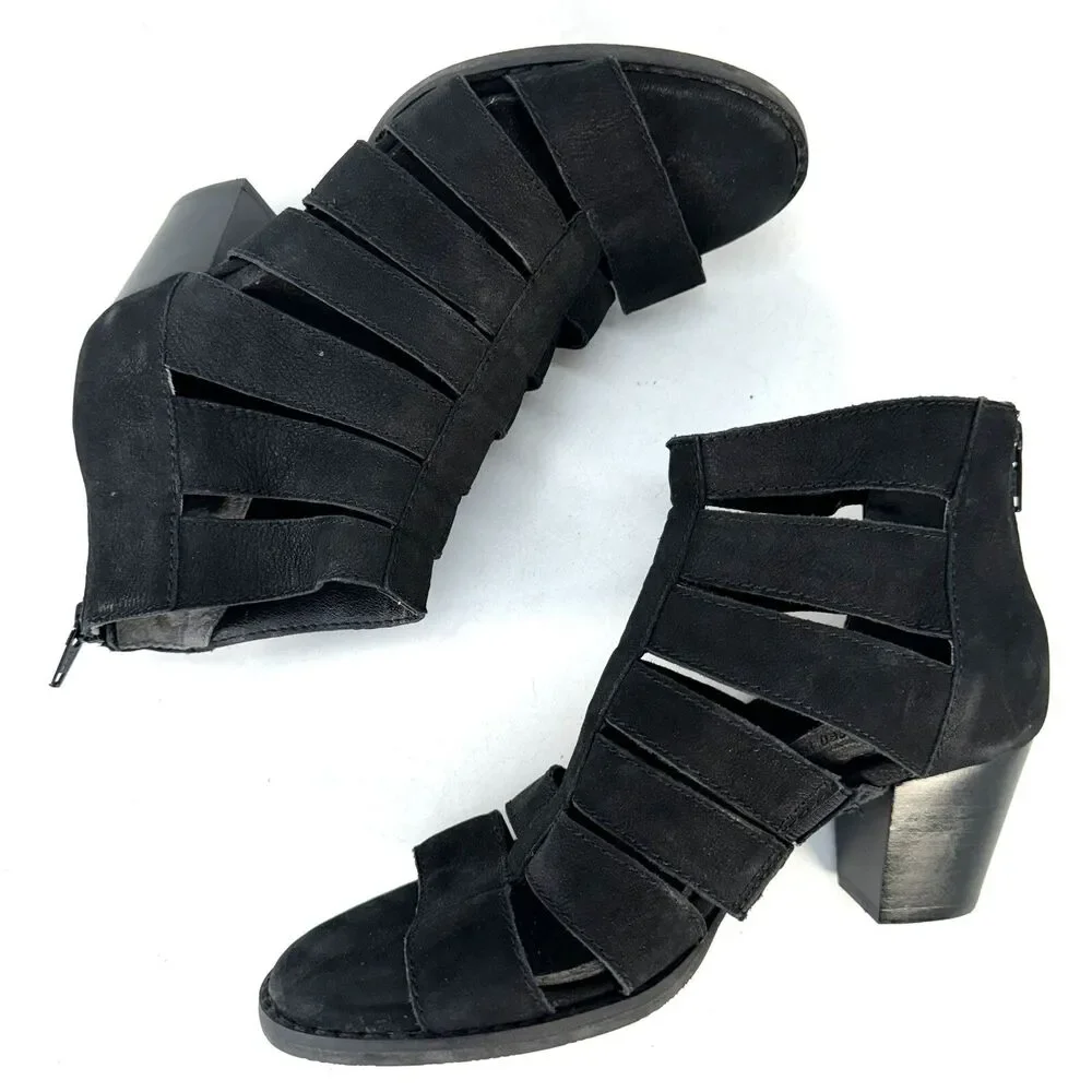 Vionic Heels Womens 6 Black Leather Harlow Gladiator Orthothic Bootie Shoes